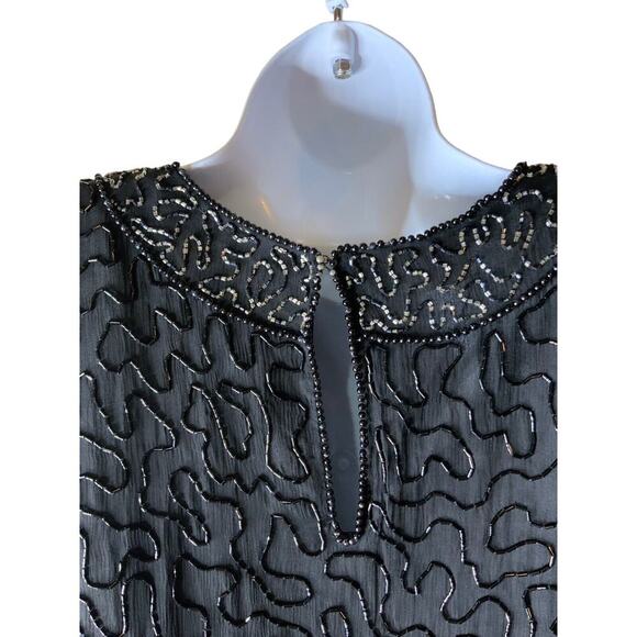 Sweelo Vintage 100% Natural Silk Black Iridescent Beaded Blouse Size Small - Picture 6 of 14
